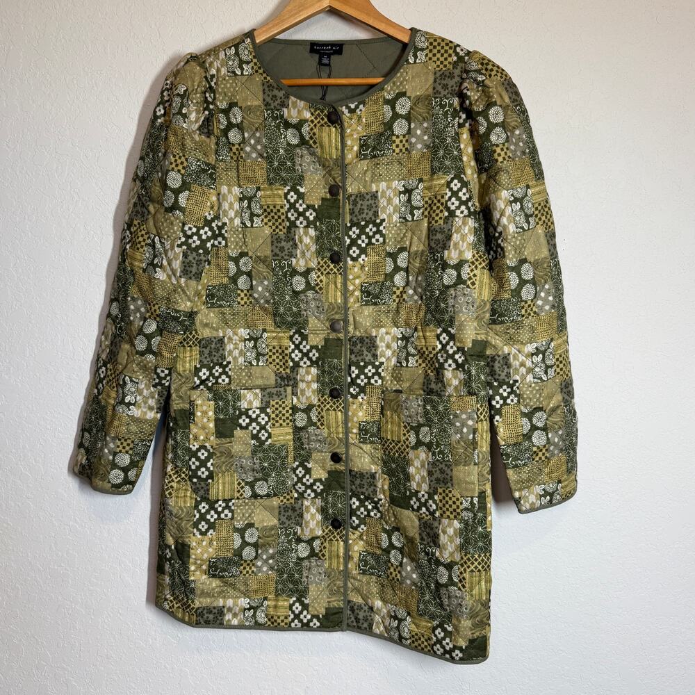 Women's Current‎ Air Quilted 3/4 Sleeve Patchwork Green Jacket Size M NEW
